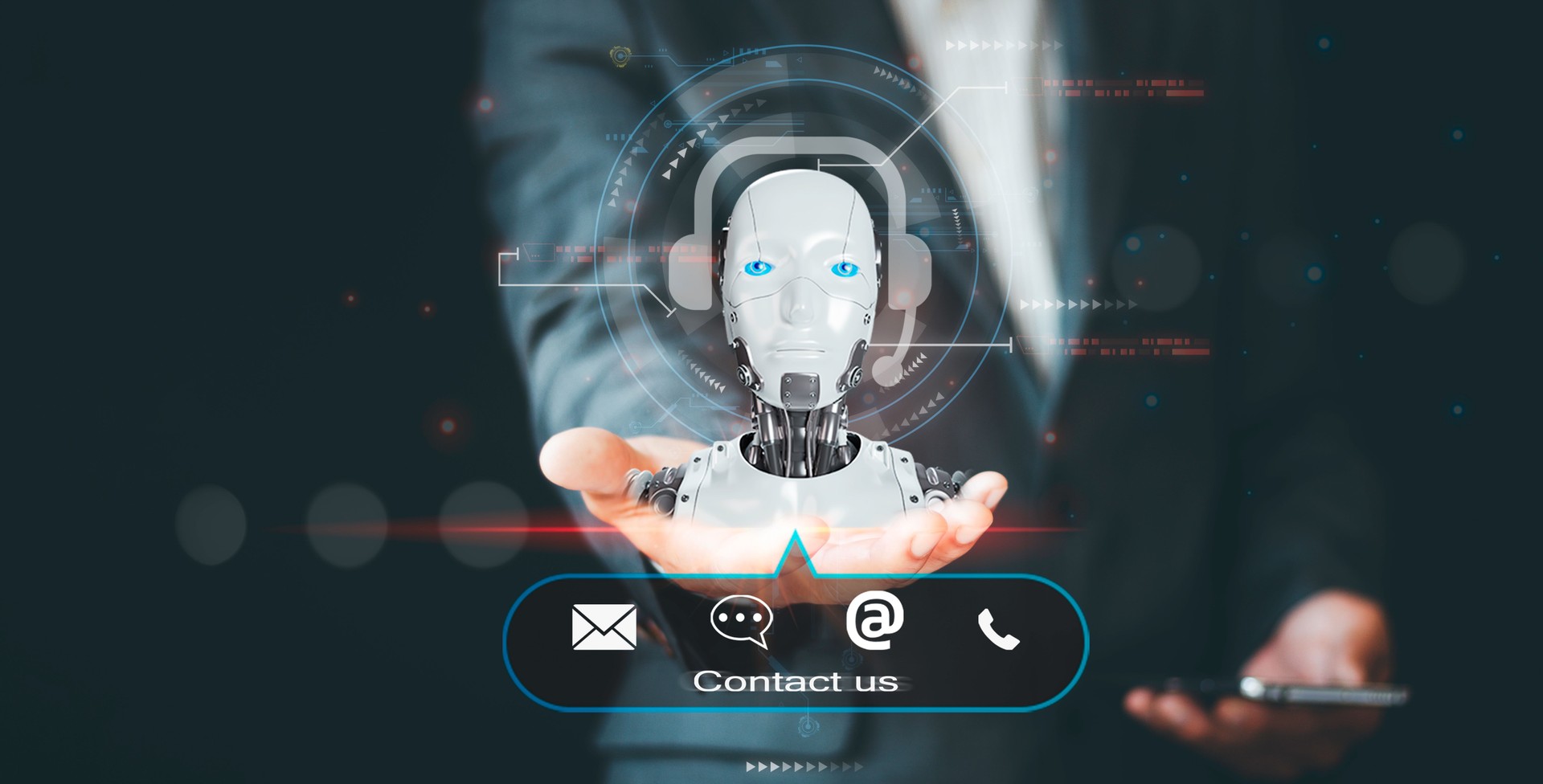 Chat conversation assistant, Contact us or Customer support hotline people connect, call center service, customer consulting service, email, business contact, Artificial intelligence technology,